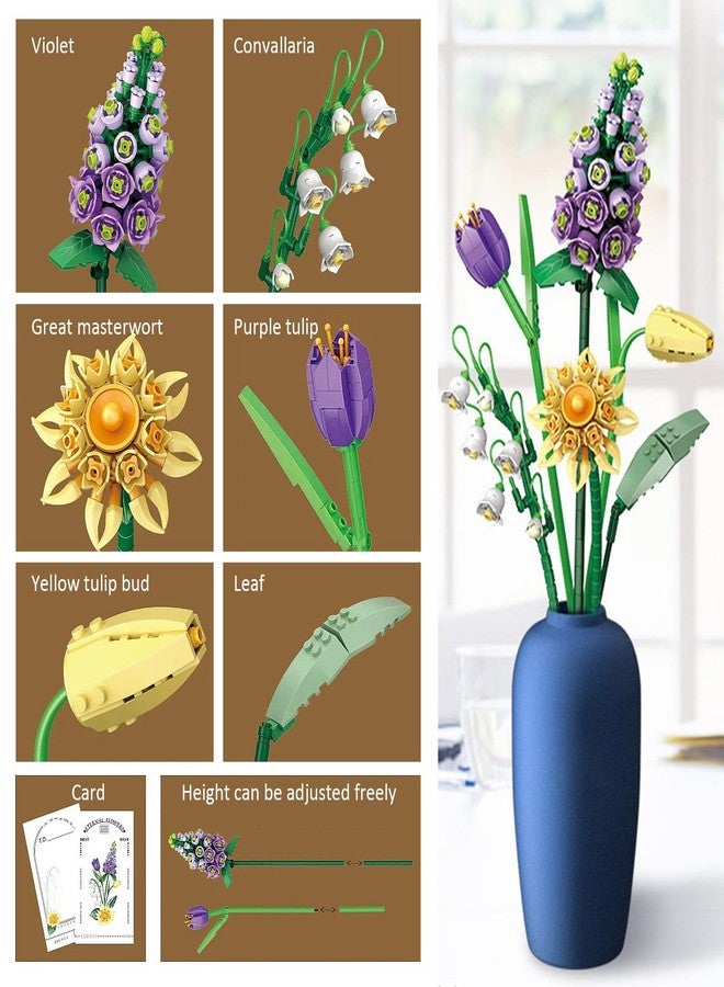 MEIEST Mini Building Blocks Flower Bouquet Set,Creative DIY Unique Decoration Home,Flowers Botanical Collection Construction Building Bricks Toy for Kids Adult (Violet) - Image 2